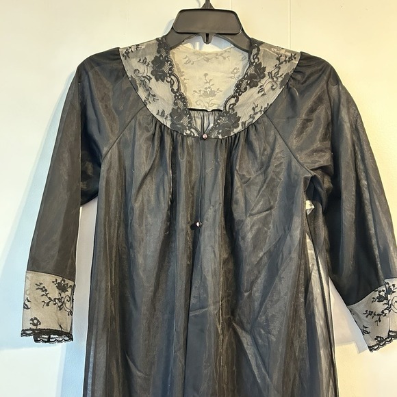 Vintage Women Small P Shadow Line, Black Lace, Victorian‎ Style See-Through Robe - Picture 4 of 13